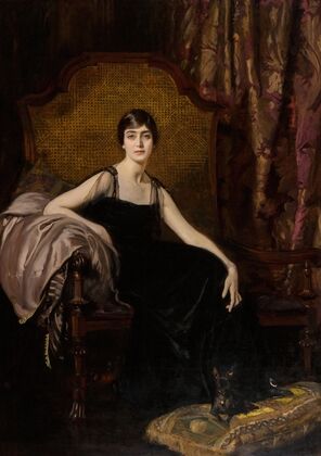 Portrait of an elegant lady and her dog