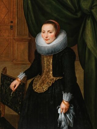Portrait of an elegant lady, standing by a chair (17th Century)