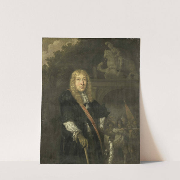 Portrait of an officer of the Leiden civic guard in front of the gate of the headquarters of the St. George guards by Domenicus van Tol