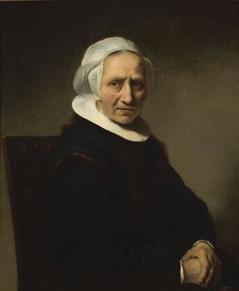 Portrait of an old woman in a white cap