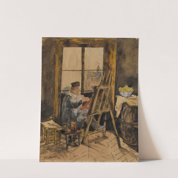 Portrait of Antoine Vollon seated at his easel by Édouard-Jacques Dufeu