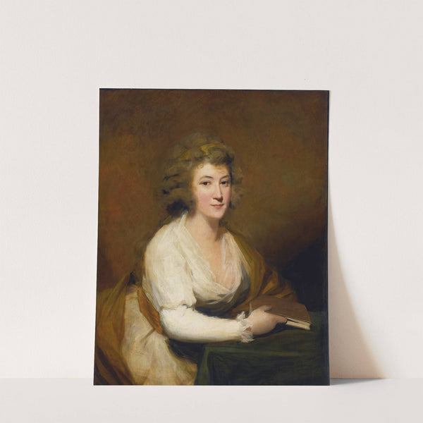 Portrait Of Lady Nasmyth, In A White Dress And Brown Shawl, Seated At A Table, Holding A Book by Sir Henry Raeburn