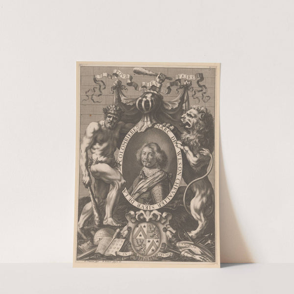 Portrait of Marc de Vulson, flanked by a wild man and a lion (1644) by François Chauveau