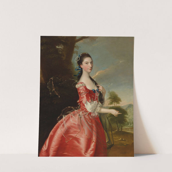 Portrait of Miss Ann Carver before a landscape by Joseph Wright of Derby