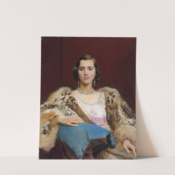 Portrait of Miss Dewitt wearing a leopard stole by George Spencer Watson