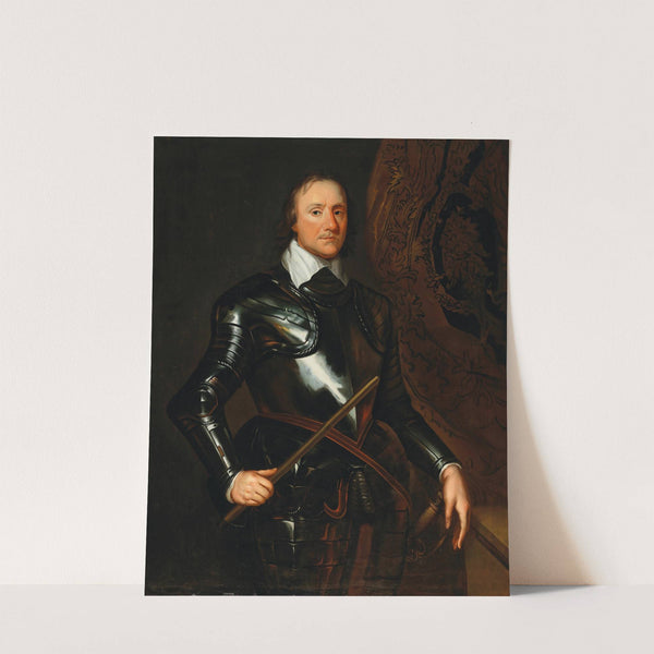 Portrait of Oliver Cromwell, in armour, holding a baton by Workshop of Robert Walker
