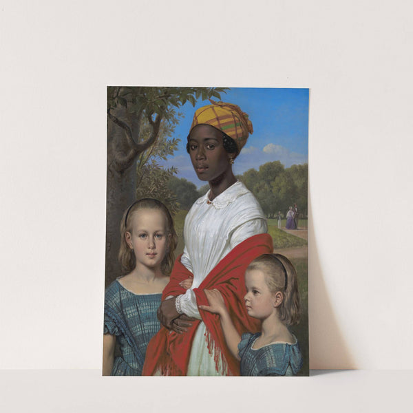 Portrait of Otto Marstrand’s two Daughters and their West-Indian Nanny, Justina Antoine, in the Frederiksberg Gardens near Copenhagen (1857) by Wilhelm Marstrand