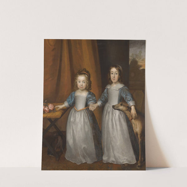 Portrait Of Two Young Girls On A Terrace With Two Hounds, A Landscape Beyond (1648) by Cornelis Jonson van Ceulen