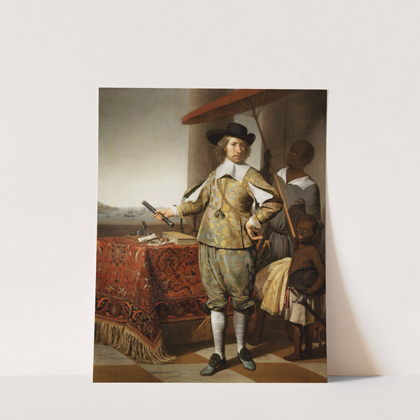 Portrait of Wollebrand Geleynsz de Jongh (1594-1674), with a servant and a child (1674) by Caesar Van Everdingen