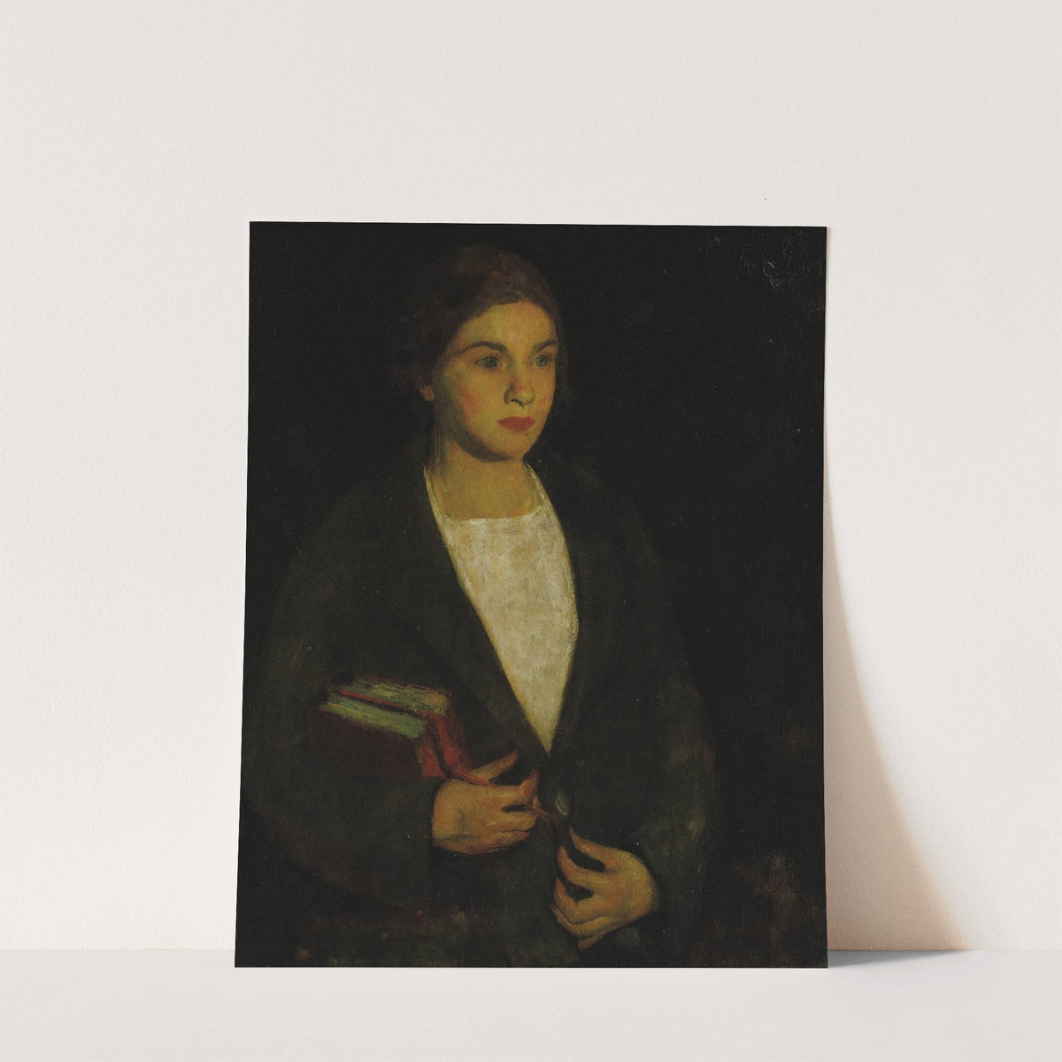 Portrait of Young Girl with Books by American School