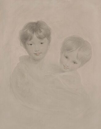 Portrait sketch of two young boys embracing