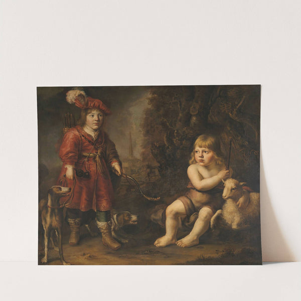 Portraits of two Boys in a Landscape, one dressed as a Hunter, the other St as John the Baptist by Douwe Juwes de Dowe
