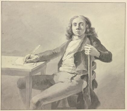 Porträt des zeichnend am Tisch sitzenden Marinemalers Martinus Schouman aus Dordrecht