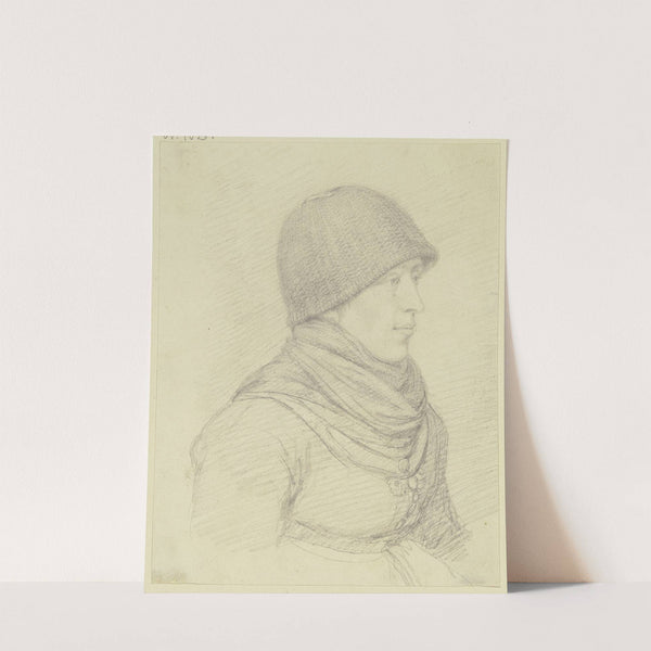 Porträt einer Bäuerin mit Wollmütze im Profil nach rechts by Peter von Hess