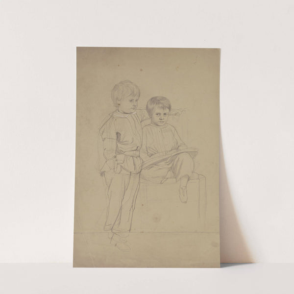 Porträt zweier kleiner Jungen; einer auf einem Stuhl sitzend, ein Buch in der Hand, der andere links von ihm by Philipp Winterwerb
