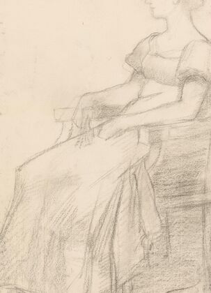 Portret en een vrouw zittend op een stoel