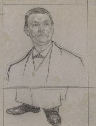 Portret en voeten van de ober Johan uit de Poort van Cleve