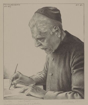 Portret van A.M.C. van Cooth schrijvend