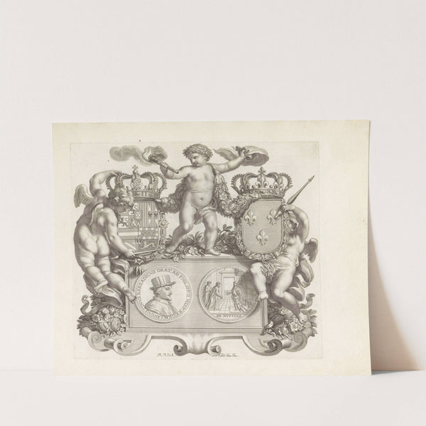 Portret van Agostino Barbarigo met putti en twee wapenschilden (1673-1743) by Robert van Audenaerde