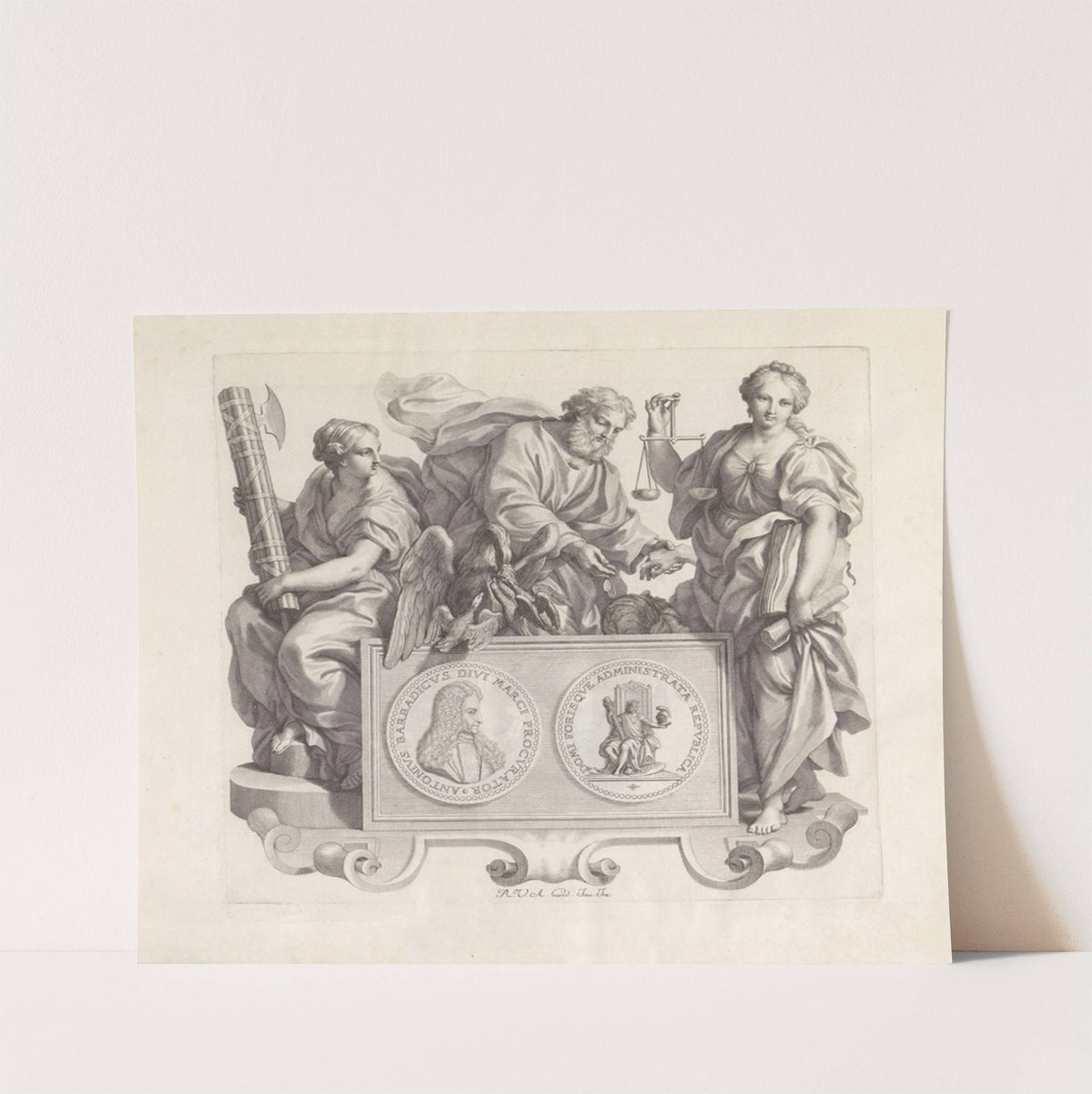 Portret van Antonio Barbarigo en de personificaties Rechtvaardigheid, Naastenliefde en Bestuur (1673-1743) by Robert van Audenaerde