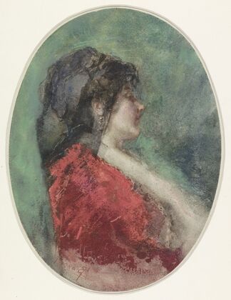 Portret van een jonge vrouw in profiel