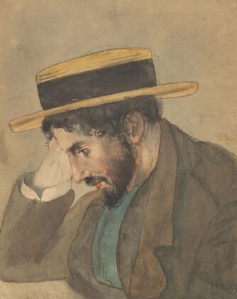Portret van een jongeman met strooien hoed