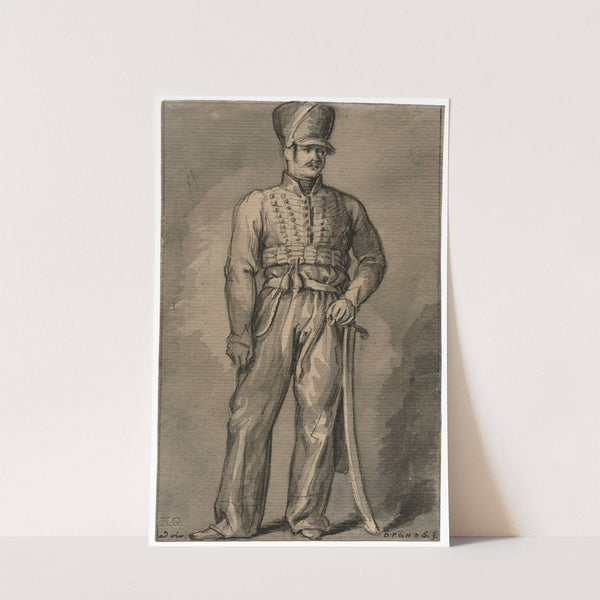 Portret van een staande huzaar by David Humbert de Superville