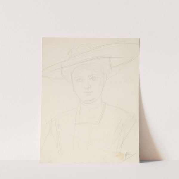 Portret van een vrouw met een hoed by August Allebé