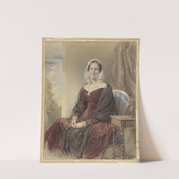 Portret van een zittende dame bij een doorkijk naar buiten by George Richmond