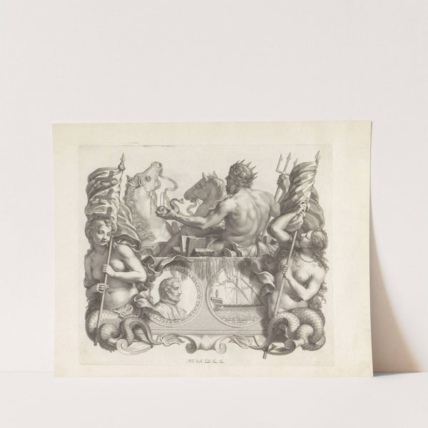 Portret van Giovanni Barbarigo, Neptunus en twee zeemeerminnen (1673-1743) by Robert van Audenaerde