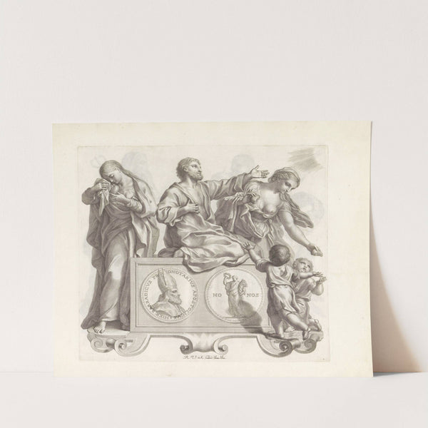 Portret van Girolamo Barbarigo met de personificaties van drie Zaligheden (1673-1743) by Robert van Audenaerde