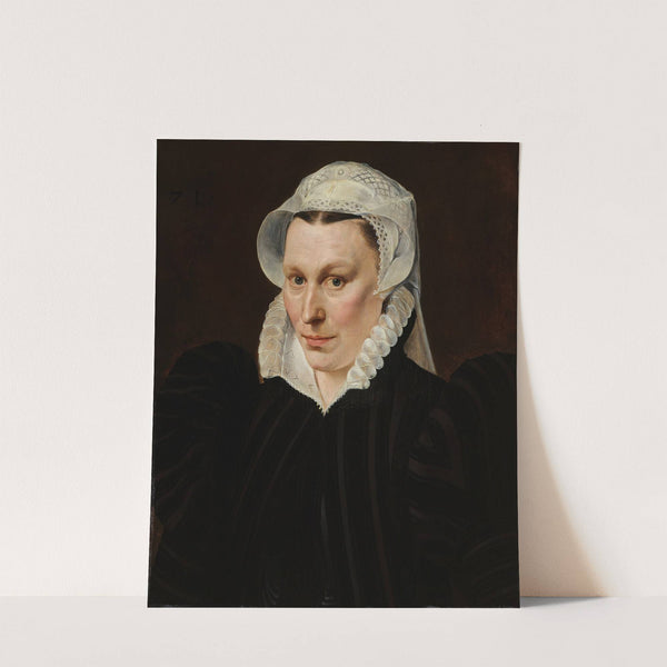 Portret van Magdalena Plantin by Adriaen Thomasz. Key