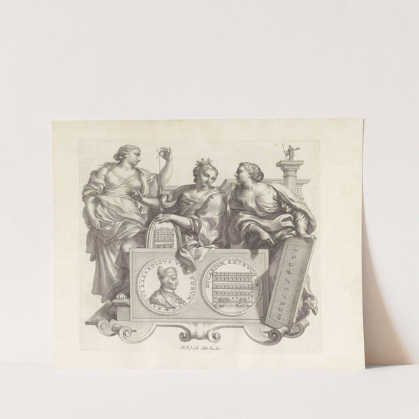 Portret van Marco Barbarigo en de personificaties van Meetkunst, Pracht en Rekenkunst (1673-1743) by Robert van Audenaerde