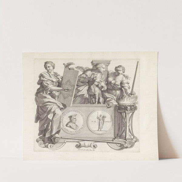 Portret van Pietro Barbarigo en de personificaties van Krijgsbouwkunst, Getrouwigheid en Standvastigheid (1673-1743) by Robert van Audenaerde