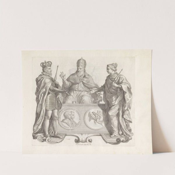 Portretten van Andrea en Giorgio Barbarigo, daarbij de Spaanse koning en de personificatie van Venetië (1673-1743) by Robert van Audenaerde