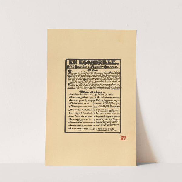 Preface et Table (Preface and Table) (1920)