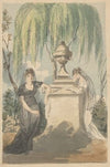 Preliminary design for mourning scene; two veiled women grieving over funerary monument with urn, weeping willow in background