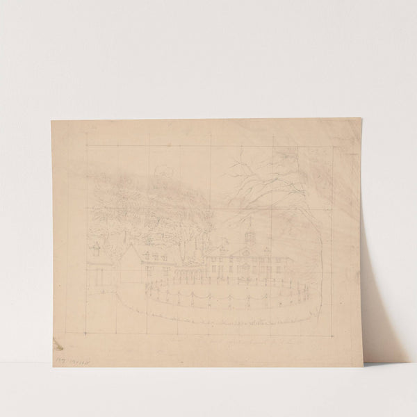 Preliminary sketch, with grid, of the driveway in front of Mount Vernon by John Rubens Smith