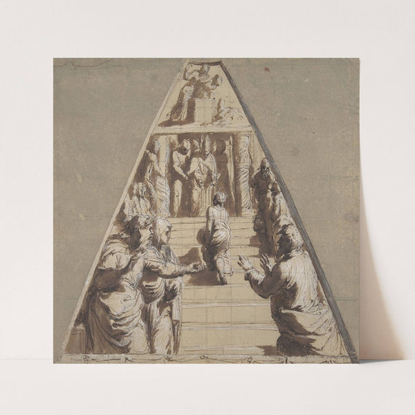 Presentation of the Virgin in the Temple (below), Abraham about to Sacrifice Isaac (above) by Circle of Perino del Vaga