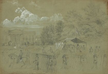 President Lincoln and Genl. Scott Reviewing 3 years regiment on Penn Ave