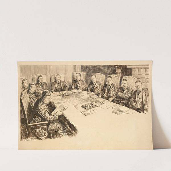 President Theodore Roosevelt meeting with his Cabinet, only each Cabinet member is depicted as Roosevelt. (1907) by William Henry Walker