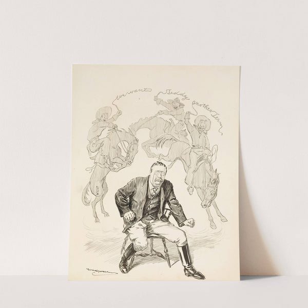 President Theodore Roosevelt, ready to leave his chair, is haunted by three cowboys representing the West (1906) by William Henry Walker