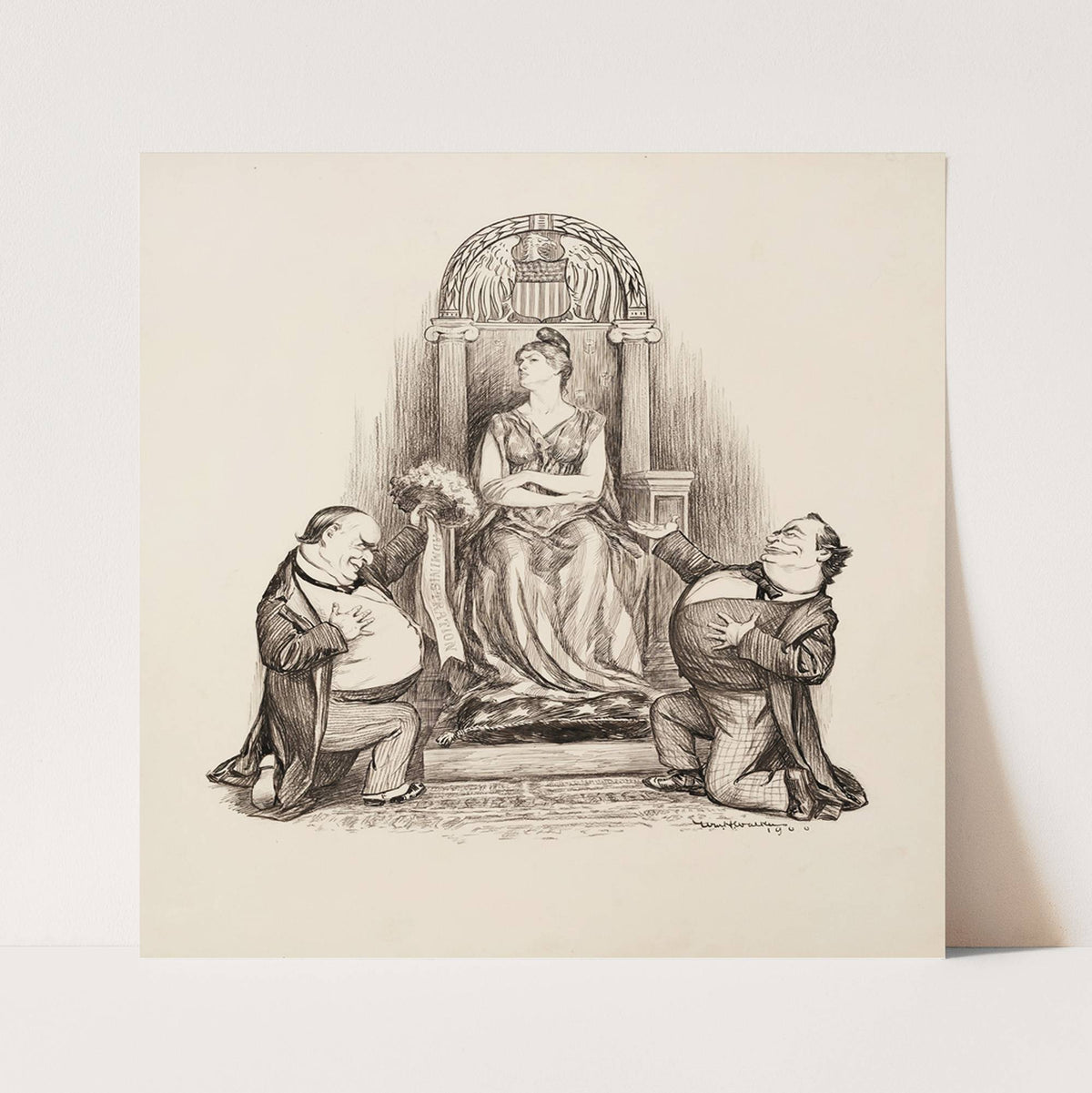 President William McKinley (Republican) and his opponent William Jennings Bryan (Democrat) both try to woe a woman sitting on a throne (1900) by William Henry Walker