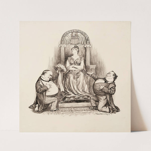 President William McKinley (Republican) and his opponent William Jennings Bryan (Democrat) both try to woe a woman sitting on a throne (1900) by William Henry Walker