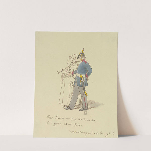Preußischer Soldat und junge Frau mit Schirm by Adolf Schrödter