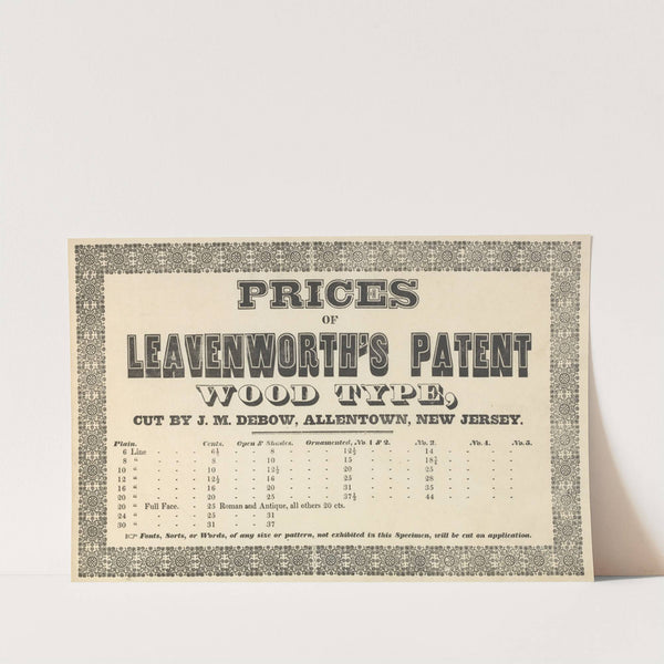 Prices of Leavenworth's patent wood type by Anonymous