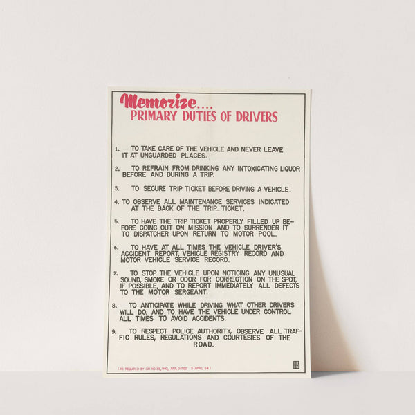 Primary Duties of Drivers by U.S. Information Agency