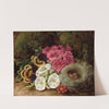 Primulas and a Bird's Nest on a Mossy Bank by George Clare