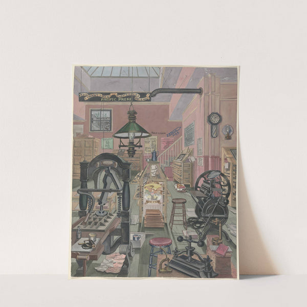 Print Shop, 1870 by Perkins Harnly