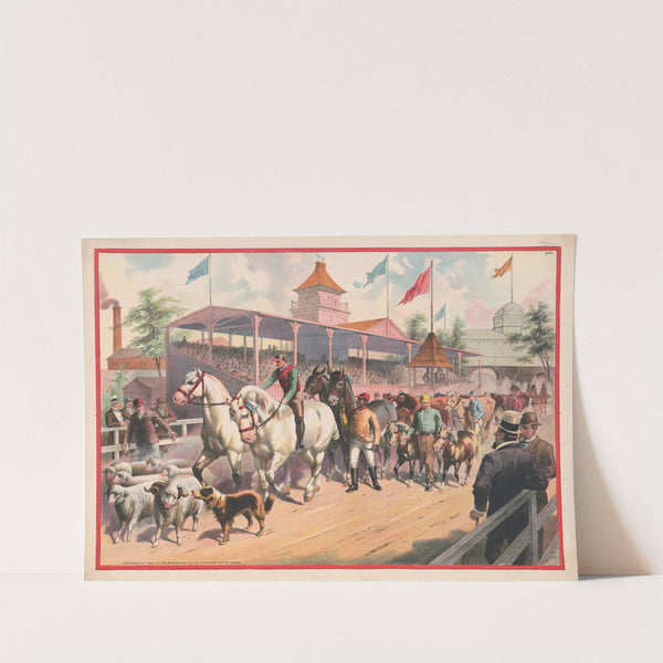 Procession of horses, sheep, and cows on a race track (1891) by Strobridge & Co. Lith.